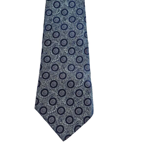 Mens Vintage Geometric Tie Blue Pattern Acetate Rayon Wide Circle Print 57" - Picture 6 of 6